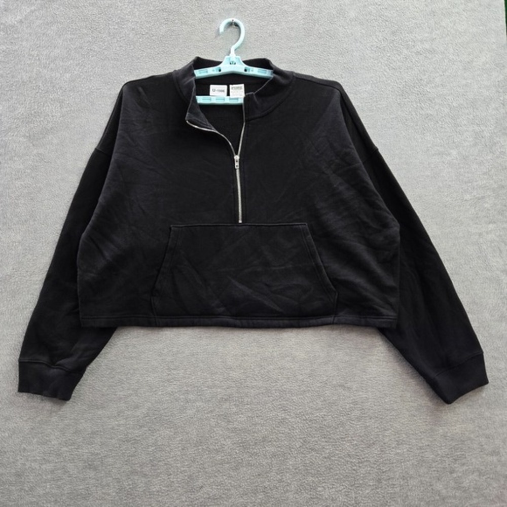 Pink Victorias Secret Women Sweatshirt 2XL Black Crop 1/4‎ Zip Long Sleeve